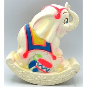 Vintage 70's Sanitoy Circus Elephant Rocking Chime Toy 7" Hard Plastic Celluloid